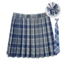Women Summer Plaid Pleated Skirt With Necktie Bowtie Korean Jk Skirt Uniform Japanese School Preppy A Line Mini Skirts - Matrix-studios.com