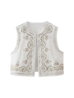 Vintage Autumn Velvet Embroidered Vest Sleeveless Jacket Women V Neck Chic Waistcoats Female Fashion Vests Coat 2023 - Matrix Studios