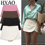 HXAO Women's Skirt Shorts Summer Beige Black Skirt Pants Woman Office High Waist Skort For Women Asymmetrical Pink Brown Skirt - Matrix-studios.com