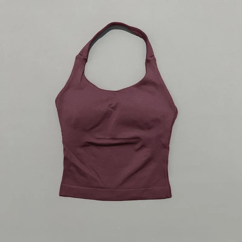 HISTELLO Sports Halter Top Seamless Longline Strappy Gym Tank Top Women Yoga Clothing Workout Fitness Sportswear Pilates Vest - Matrix-studios.com