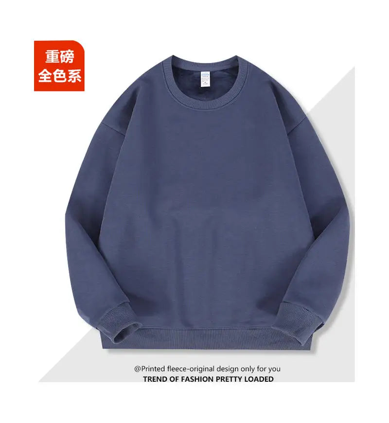 2026 Burgundy 500g Heavyweight Fleece-Lined Crew Neck Sweatshirt Unisex Autumn Winter Base Shirt Pullover Loose Top - Matrix Studios