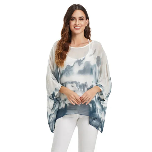 BHflutter White Blouse Shirt Women Fashion Batwing Casual Summer Tops Tees Ladies Print Chiffon Blouses Streetwear Plus Size - Matrix-studios.com