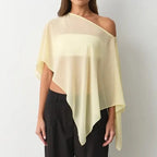 Womens Sheer Mesh Poncho Y2k Loose Solid Boat Neck Irregular Shrug Trendy Casual See Through Off Shoulder Beach Coverup Top New - Matrix Studios