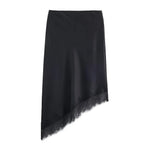 BSAY Lace Asymmetry Satin Texture Skirt Women Fashion Autumn Winter New Solid Chic Female High Waist Elegant Skirts Mujer - Matrix-studios.com