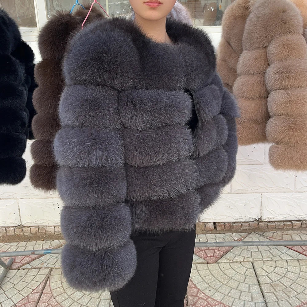 QUEENTINA 50cm Real Fox Fur Coat Women'S New Fashion Winter Furry 2025 Leather And Skin White Clothing Natural New & Jackets - Matrix Studios