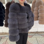 QUEENTINA 50cm Real Fox Fur Coat Women'S New Fashion Winter Furry 2025 Leather And Skin White Clothing Natural New & Jackets - Matrix Studios