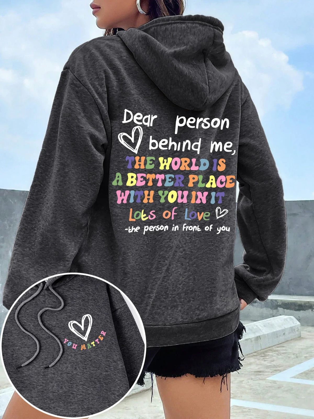 Dear Person Behind Me Hoodie Women Colored Letters Warm Fleece Woman Hoody Fur-liner Spring Autumn Hoodies Y2K Casual Tops - Matrix Studios