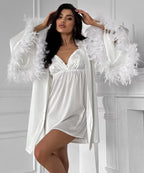 Wedding Bride Robe Morning Gown Elegant Feather Female Kimono Bathrobe Gown Sexy Rayon Summer New Sleepwear Nightwear Lingerie - Matrix-studios.com