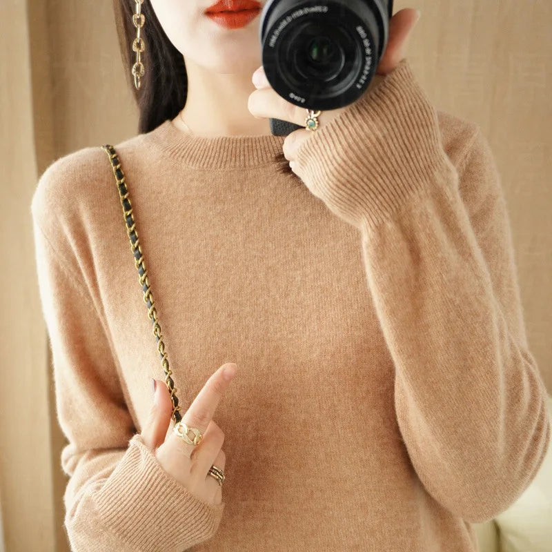 Autumn And Winter Cashmere Sweater Women's Crew Neck Pullover Casual Knitted Top Women's Short Undercoat Fashion 18 Colors - Matrix-studios.com