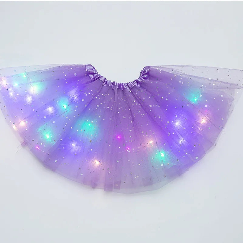 LED Glowing Light Women Tulle Star Skirt Short Tutu Mini Skirt Adult Fancy Ballet Dancewear Party Costume Ball Gown Mini Skirt - Matrix-studios.com