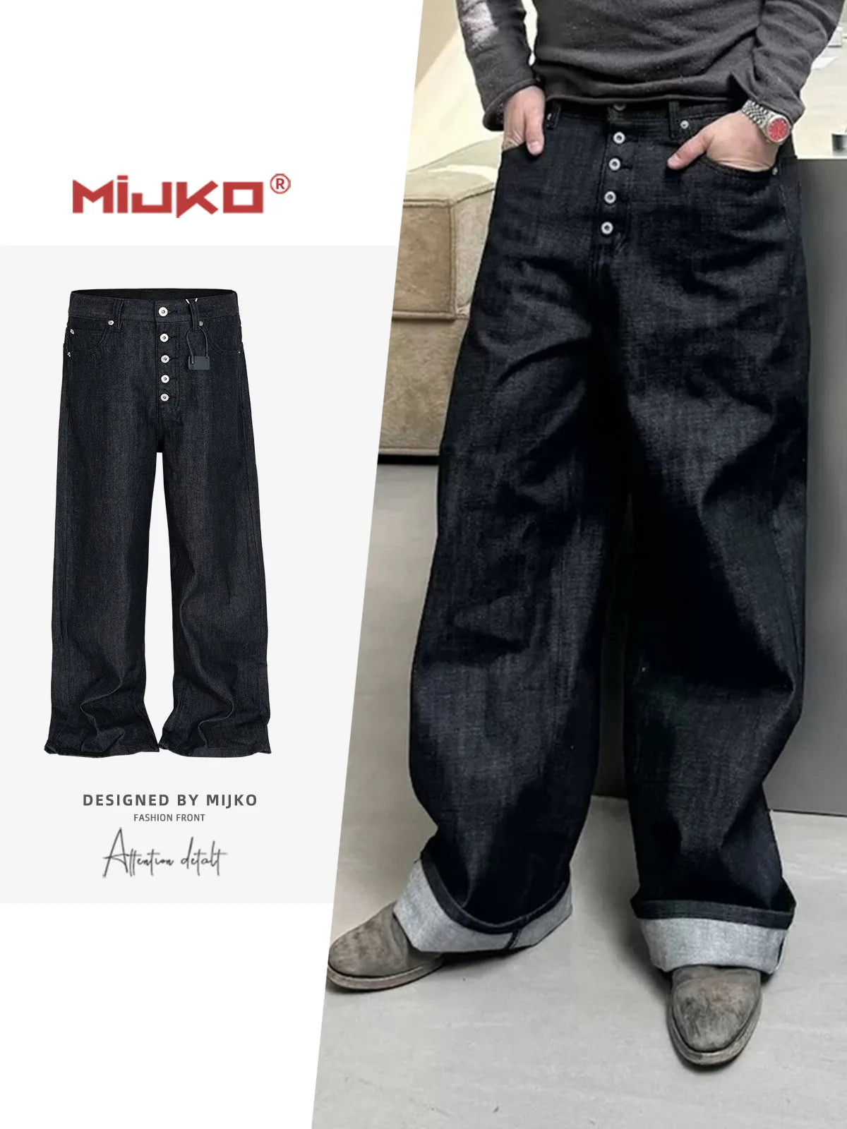 MIJKO High Street Cleanfit Drak Blue Jeans for Men and Women Straight Vintage Casual Denim Trousers ZJ089 - Matrix Studios