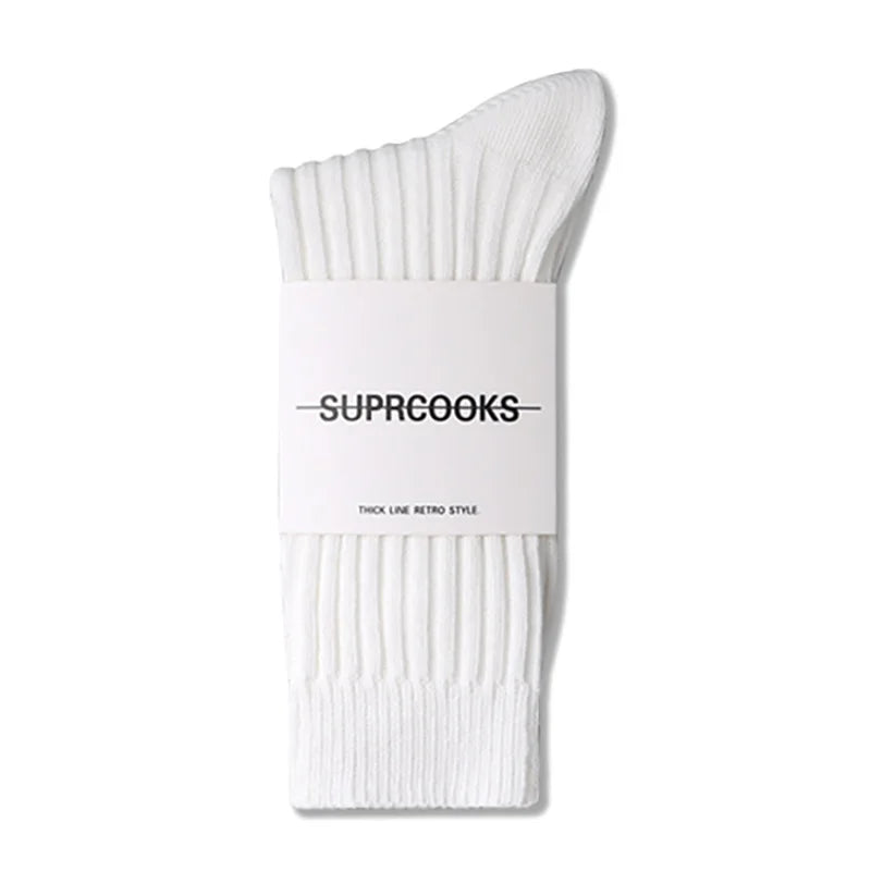 Solid Color Women Middle Tube Socks Candy Color Trend Men Socks Pure Cotton Comfort Retro Thick Lines Winter Socks - Matrix Studios