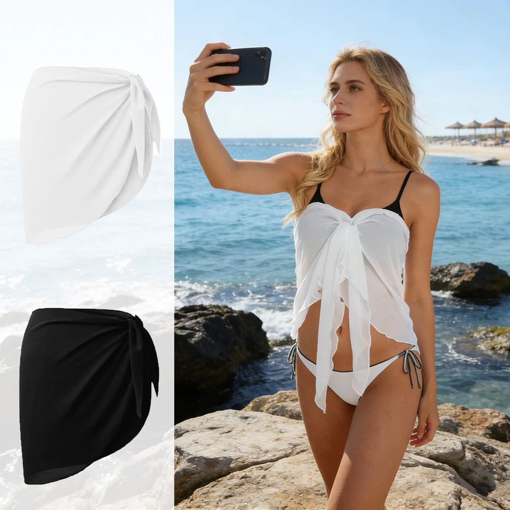Women Short Sarongs Swimsuit Coverups Beach Bikini Wrap Sheer Short Skirt Chiffon Scarf Cover Ups for Swimwear - Matrix Studios