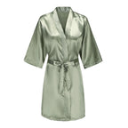 Women's Satin Robe Silk Kimono Bathrobe Pure Short Sexy Sleepwear Bridesmaid Bride Party Robes Grass Green