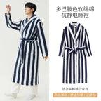 2025 New Autumn/Winter Women's Sleepwear Thick Velvet Warm Robe Couple Coral Velvet Striped Lengthed Home Clothes Bathrobe - Matrix-studios.com