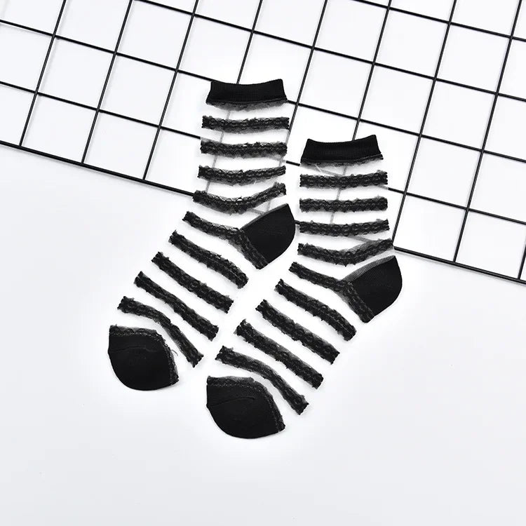 Summer Lace Mesh Transparent Women Socks Ultra-thin Breathable Women Girls Short Socks Harajuku Vintage Streetwear Crew Socks - Matrix Studios
