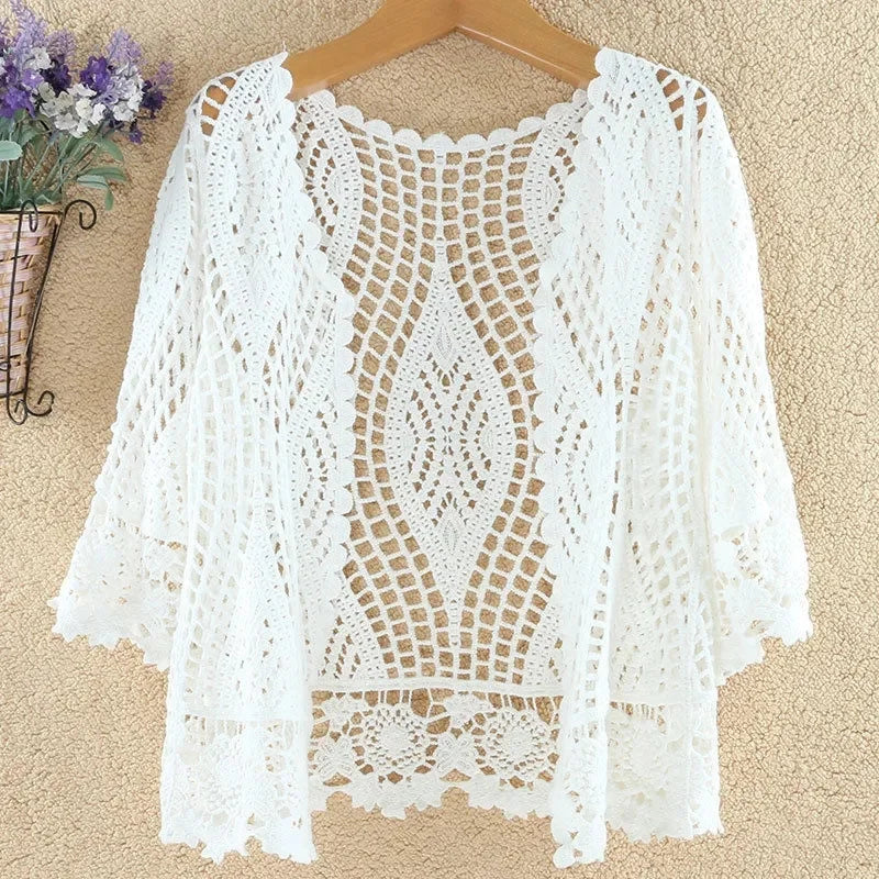 Knitted Cardigan Jacket Women Spring Summer New 2025 Hollow Shawl Short Sun-proof Tops Female Casual All-match Thin Ladies Coat - Matrix Studios