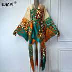 WINYI Summer Beach Wear Cover Up Lady Boho Cardigan Printing Elegant Silky and Skin-Friendly Sexy Holiday Kimono Maxi Dress - Matrix Studios