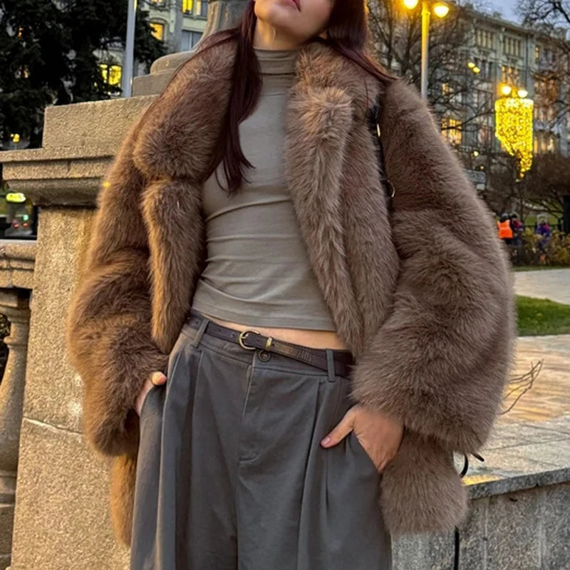 New Thick Cotton Winter Fur Coat Women Suit Collar White Medium Long Luxury Fox Fur Overcoat  High Quality Fury Plush Jacket - Matrix Studios