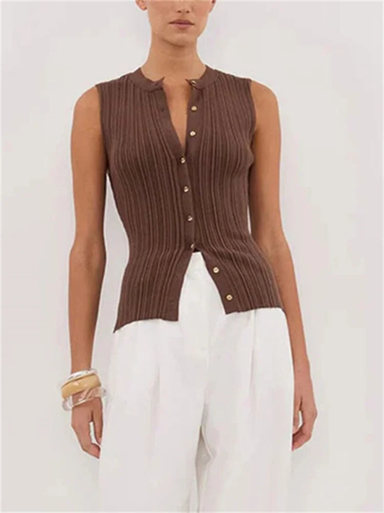 Tossy Summer Knitwear Ribbed Cardigan Top Female Sleeveless Solid Fashion Patchwork Y2k Cropped Top Women's Knit Cardigan Coat - Matrix Studios