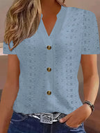 Y2k Tops Women's Summer Blouse Casual V-Neck Button Short Sleeve Tops Elegant Fashion Blouses Casual Loose Solid Colors Shirts - Matrix-studios.com