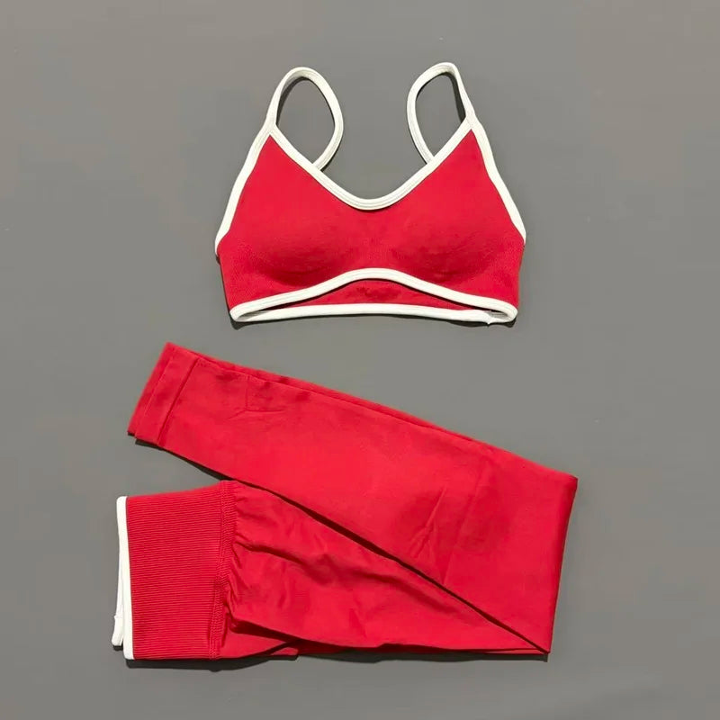 2Pcs HISTELLO Women's Seamless Yoga Fitness Set Ignite Sculpt Scrunch Leggings Strappy Halter Bra Gym Sports Fitness Outfit - Matrix-studios.com
