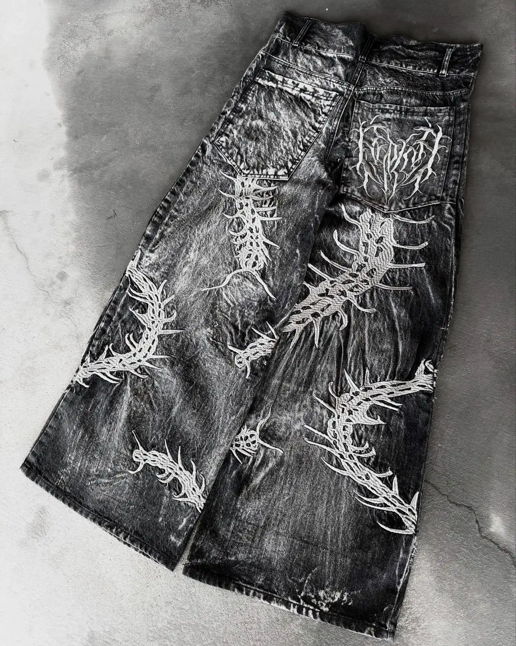 American Trend Retro Gothic Embroidery Graphics Washed Baggy Jeans Women's Y2K New Harajuku Hip-Hop Punk Rock Couple Street Wear - Matrix Studios