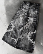 American Trend Retro Gothic Embroidery Graphics Washed Baggy Jeans Women's Y2K New Harajuku Hip-Hop Punk Rock Couple Street Wear - Matrix Studios