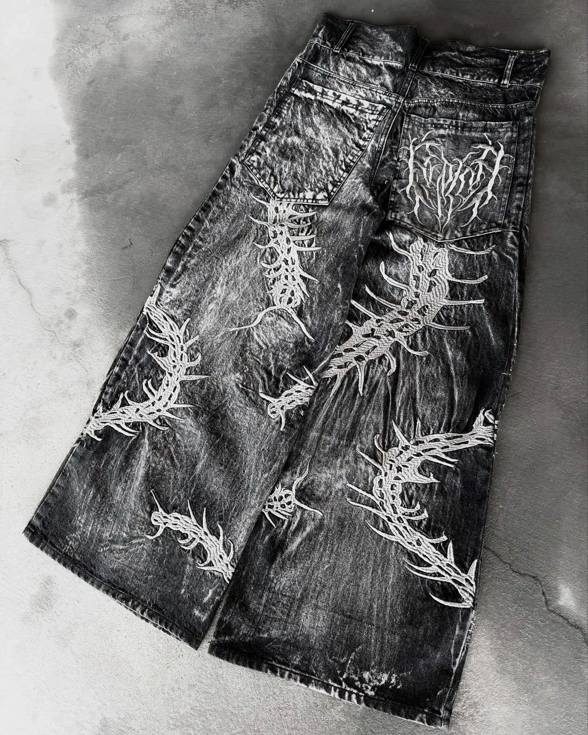 American Trend Retro Gothic Embroidery Graphics Washed Baggy Jeans Women's Y2K New Harajuku Hip-Hop Punk Rock Couple Street Wear - Matrix Studios