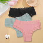 3PCS/Set Women Sexy Lace Panties Cotton Seamless Brazilian Panties Female Sexy Low Rise Soft Underwear G-String Lingerie S-XL - Matrix Studios
