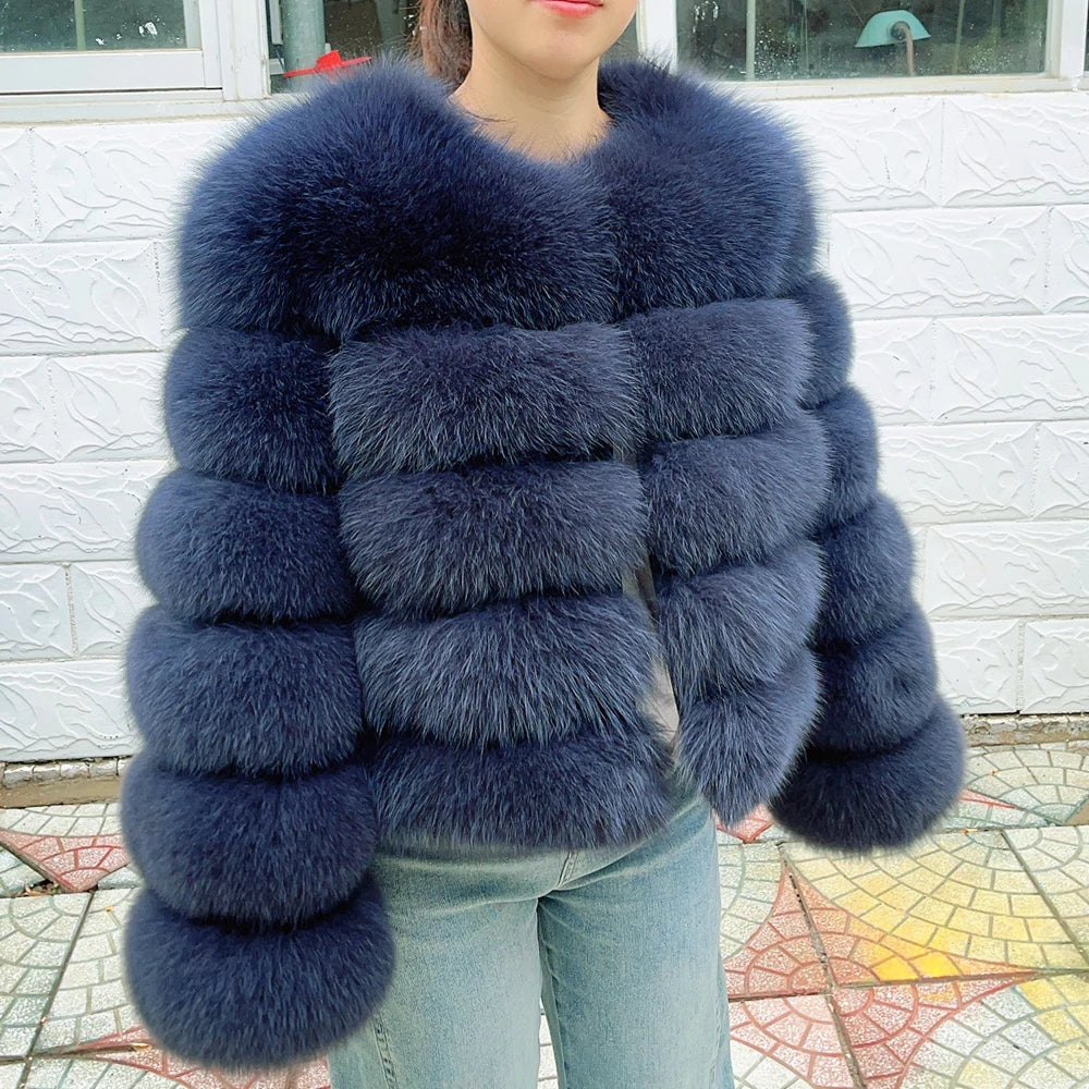 QUEENTINA Fox Fur Coat Real Winter Women'S Fashion Brown 2025 Leather And Skin Clothing Natural New In Coats & Jackets Outerwear - Matrix Studios