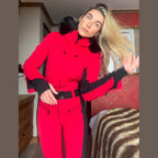Fur-Trimmed Hooded Belted One-Piece Ski Suit Slim Windproof Water-Resistant Cuff 2025 Winter Fashion Women Fashion Snow Bodysuit - Matrix Studios