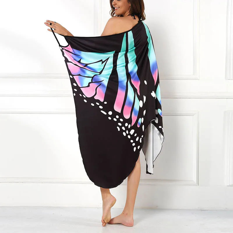 Sexy Butterfly Print Cover Up Swimwear Women Dress Summer Tunic Bikini Bath Sarong Wrap Skirt Swimsuit Elegant Lady Beachwear - Matrix Studios