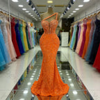 Customized Exquisite Evening Dresses Gorgeous Dazzling One Shoulder Backless Fishtail Gown Beading Long Dress Formal Party Gowns - Matrix-studios.com