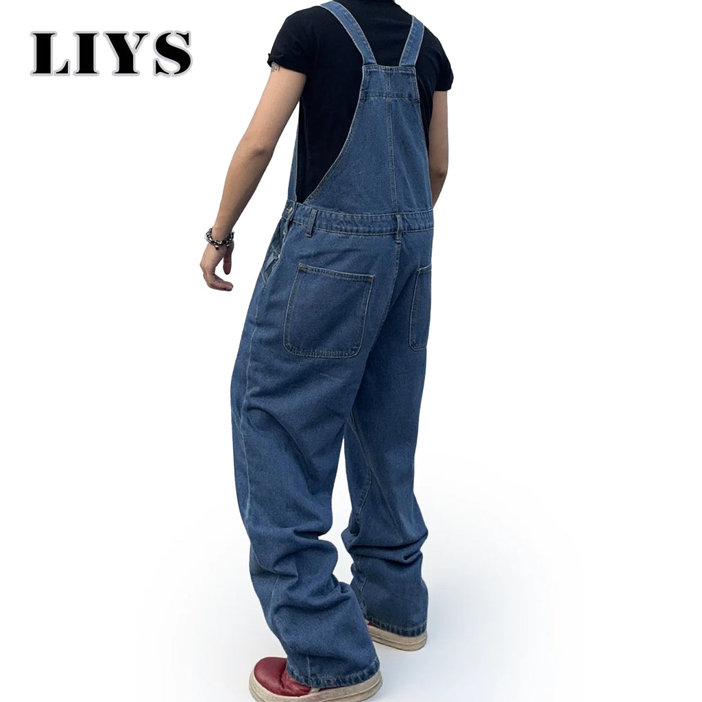 Overalls for Men Denim Suspenders Simple Baggy Jeans Men's Street Casual Solid Mid Waist Loose Washed Jumpsuits Length Tracksuit - Matrix Studios