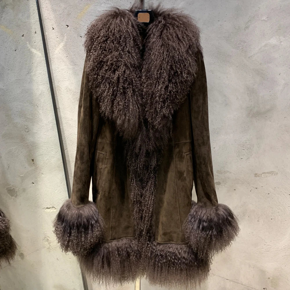 GO BALLISTIC YA Mongolia Sheep Fur Coat Women Real Leather Jacket Genuine Leather Coat - Matrix Studios