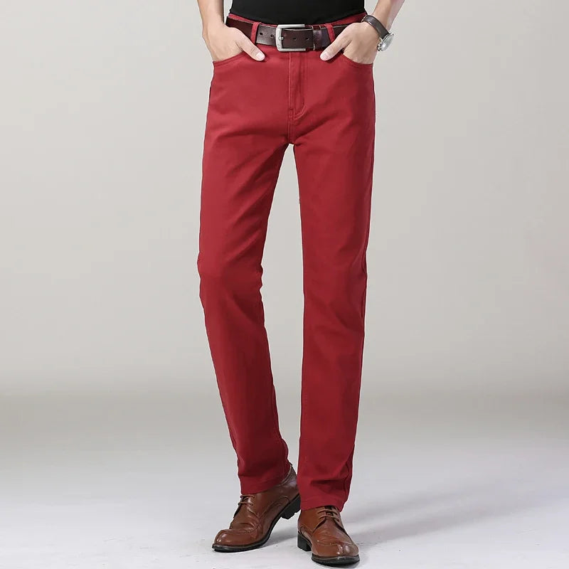 Men's Jeans Pure White Fashion Elastic Slim Youth Slimming Straight Leg Male Pants Business Casual Middle Age High End Trousers - Matrix Studios