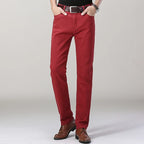 Men's Jeans Pure White Fashion Elastic Slim Youth Slimming Straight Leg Male Pants Business Casual Middle Age High End Trousers - Matrix Studios