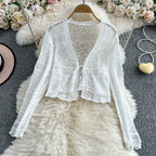 Women Tie Front Crop Cardigan Sheer Openwork Crochet Knit Top Lightweight Bolero Sweater Summer Fairycore Boho Chic Beach Outfit - Matrix Studios