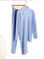 Autumn Winter 2 Pieces Women Sets Knitted Tracksuit Turtleneck Sweater and Straight Jogging Pants Suits - Matrix-studios.com