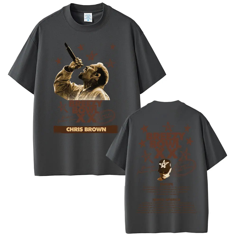 Rapper Chris Brown Breezy Bowl XX Tour 2025 T-shirt Men Women Hip Hop Fashion Pop Music  T Shirts Casual Cotton Vintage T-shirts