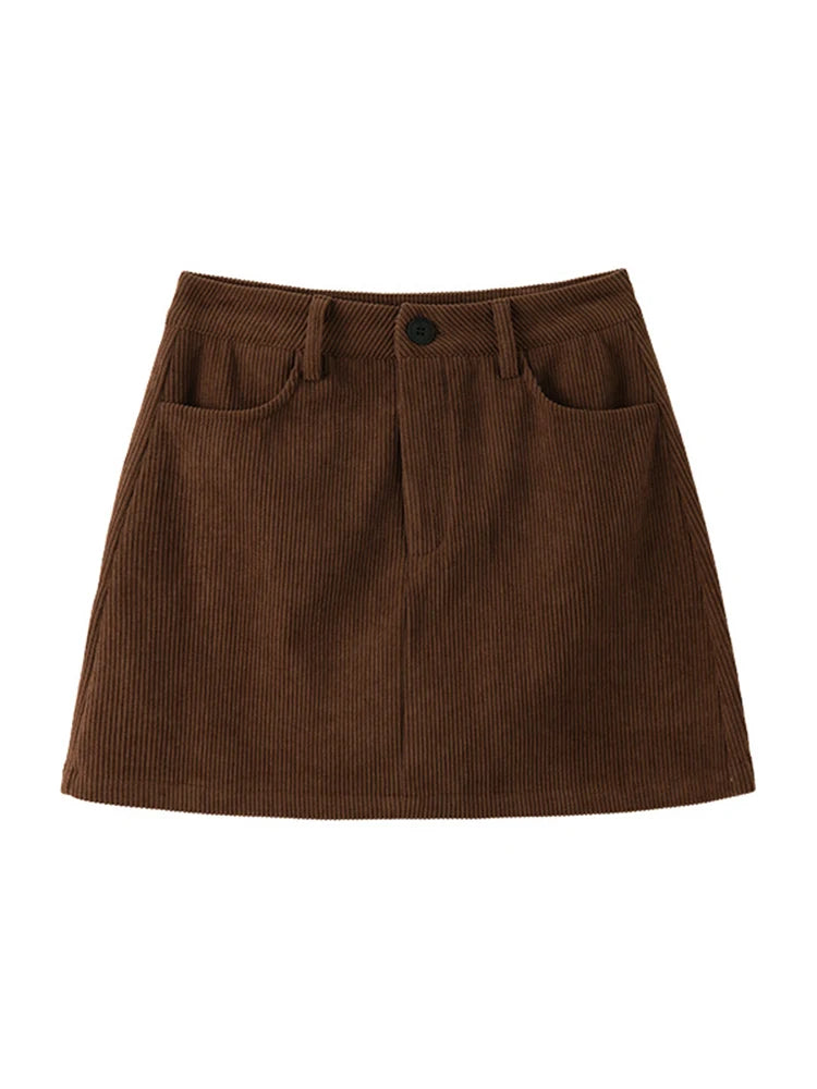 Autumn Corduroy Mini Skirt Burgundy For Women Brown Vintage A Line Short Skirts With Shorts Inside For Women Skirt Corduroy Fall - Matrix-studios.com