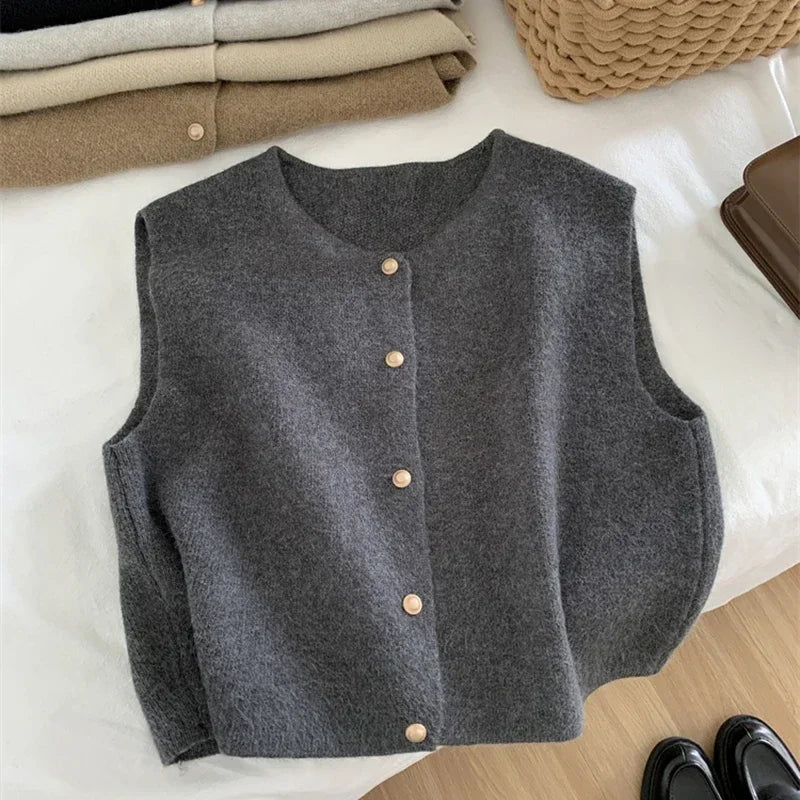 Autumn new women cardigan Korean elegant knitted sleeveless female casual sweater tanks fashion new slim ladies casual tops - Matrix Studios