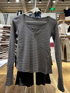 Pink Striped Slim Long Sleeve Tees Women Spring Casual Cotton O-neck Tshirt New Tops Clothes Sweet Cute  Vintage T-shirts Y2K - Matrix-studios.com