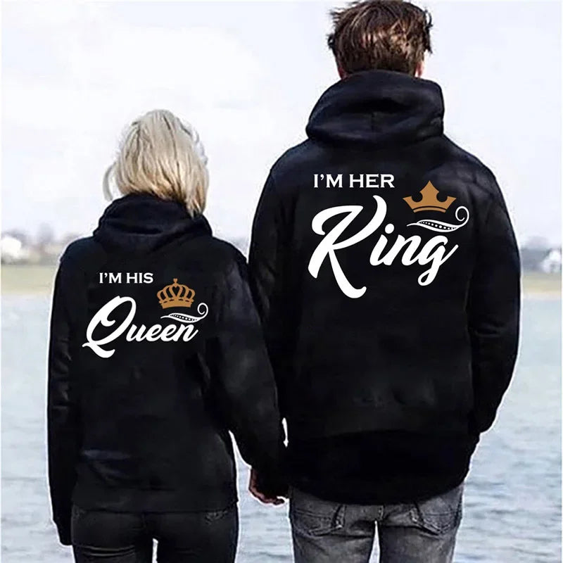 Printing Her King or His Queen Lover Hoodies Harajuku Fashion Casual Womens Men Clothing Lovers Sweatshirt  Couple Hoodies - Matrix Studios