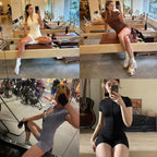 Zipper Dance Gym Jumpsuit Short Sleeve Playsuit Women Romper Sexy Yoga Fitness Overalls One Piece Sports Suit Workout Clothes - Matrix Studios
