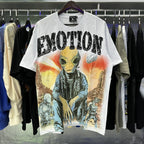 MIXED EMOTION Shirt Rhinestone Short Sleeve Men Women T-shirt Streetwear 100% Cotton Loose Round Neck Top Tees Oversized Tee Top - Matrix Studios