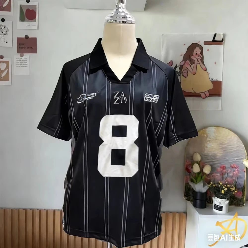 Summer Women's New No.8 Oversized Short sleeved T-shirt Street Y2K Fashion Leisure Sports Jersey Men Letter Printed Polo Shirt - Matrix-studios.com