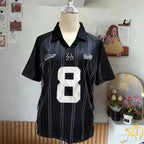 Summer Women's New No.8 Oversized Short sleeved T-shirt Street Y2K Fashion Leisure Sports Jersey Men Letter Printed Polo Shirt - Matrix-studios.com