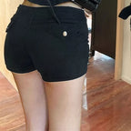 2024 Female American Low Waist Night Club Jeans Girls Fashion Metal Rivet Decoration Harajuku Pants Women Sexy Black Y2k Shorts - Matrix-studios.com